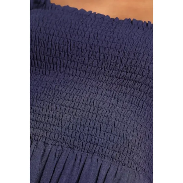 Lulus Navy Smocked Tie Strap Square Neck Sleeveless Midi Dress Medium - Image 3
