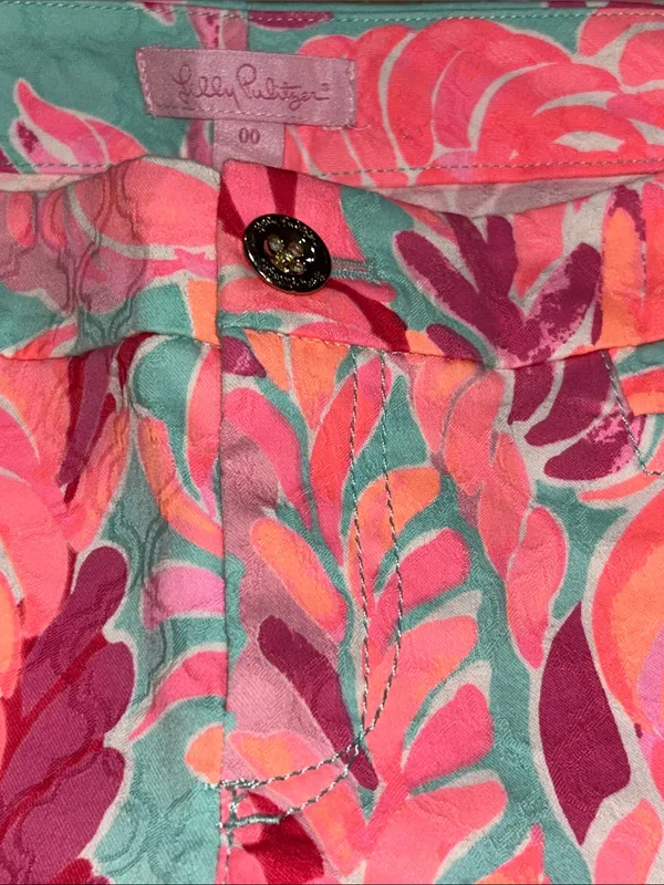 Lilly Pulitzer Floral Print Straight Leg Pants Pink Aqua Size 00 - Image 8