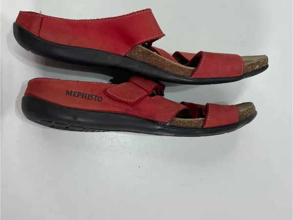 Mephisto Red Leather Buckle Slide Cork Sandals Women 6.5 EU 37 Casual Comfort - Image 6