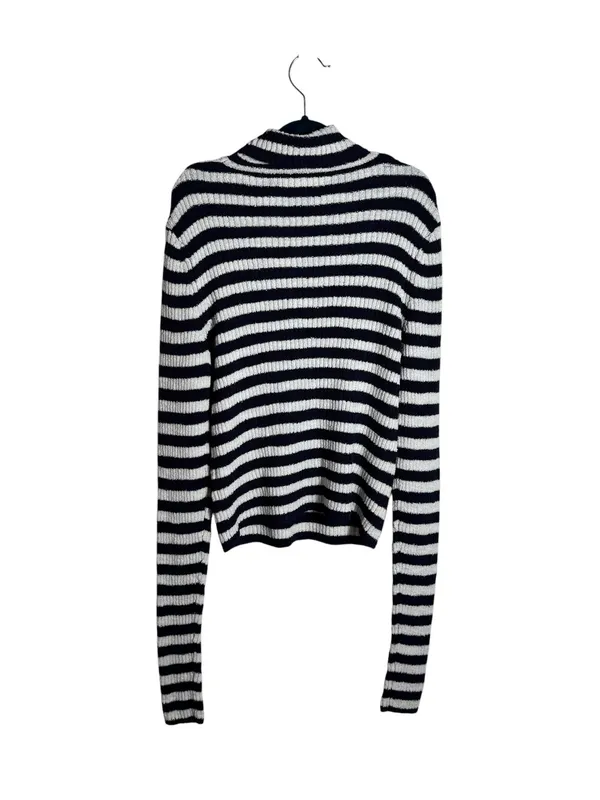 Free People Super Stripe Sweater Ribbed Turtleneck Stretch Knit Medium - Image 3