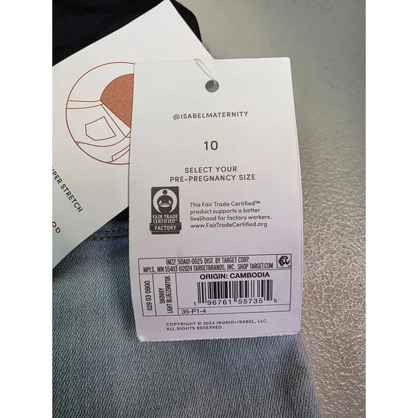 Isabel Maternity Skinny Jeans Light‎ Blue Crossover Panel Size 10 NWT - Image 3