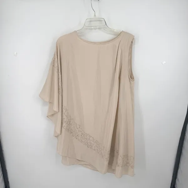 Free People Brighten Your Day Mini Dress Beige Sheer Batwing‎ Sleeve M Beaded - Image 3