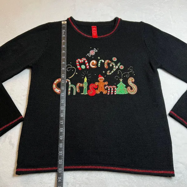 Women's Merry Christmas Crewneck Pullover Knit Sweater Size Medium Holidays - Image 8