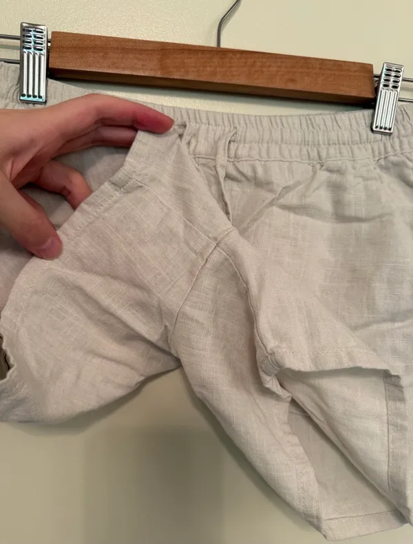 H&M light beige linen drawstring waist high waisted shorts - Image 4