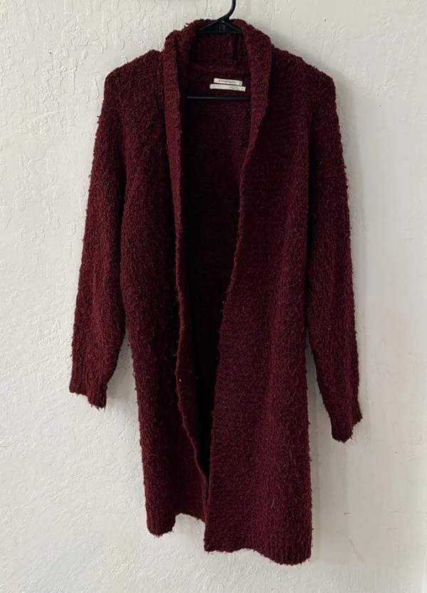 Anthropologie Red Long Line Open Front Sherpa Teddy Cardigan No Pockets M - Image 2