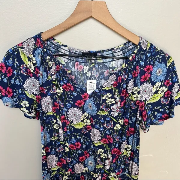 Talbots NWT Floral Short Sleeve Midi Dress Blue Pink Lightweight Summer Dress XS - Image 4