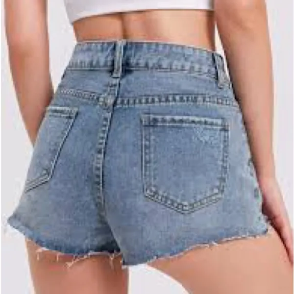 ASTONISHING denim destroyed Jean shorts size 27 Cheeky light blue beach boho - Image 4