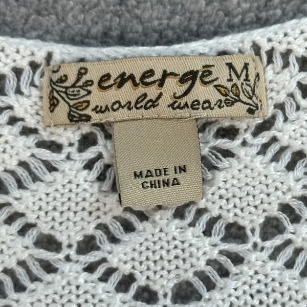 Energe World Wear Crochet Cardigan Duster White Women's Medium Tassel Trim Boho - Image 3