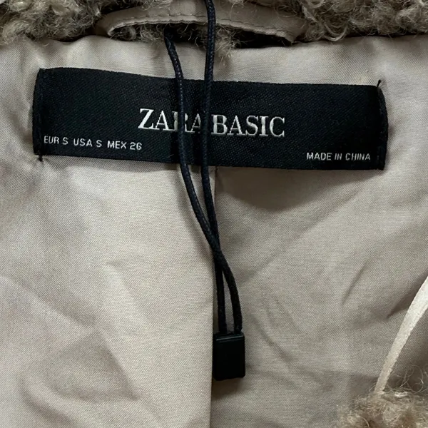 ZARA BASIC Teddy Fleece Jacket Brown Collar Buttons Pockets Women Size‎ S - Image 2