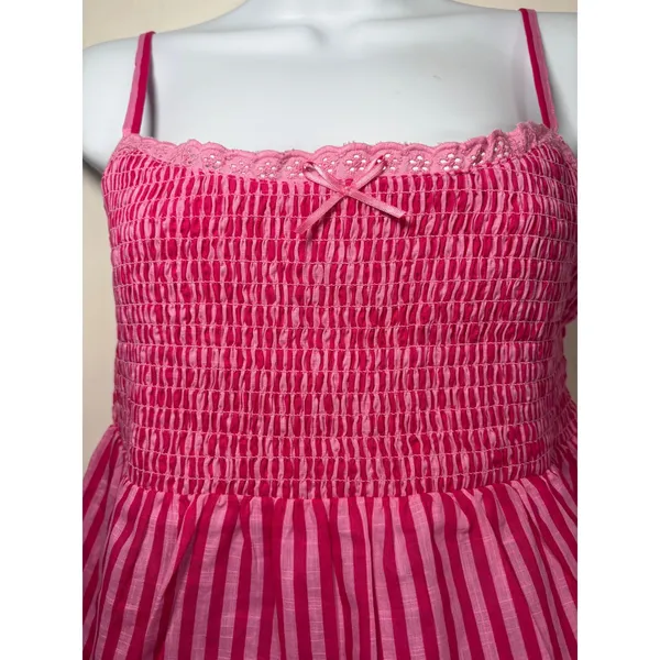No Boundaries NWT Camisole Top Pink Striped Smocked Lace Trim Y2K Barbiecore Ethereal Small - Image 3