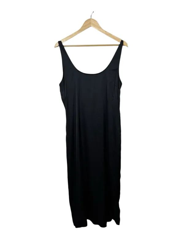 Abercrombie Black Satin Slip Midi Dress Scoop Neck Side Slit Size L - Image 2