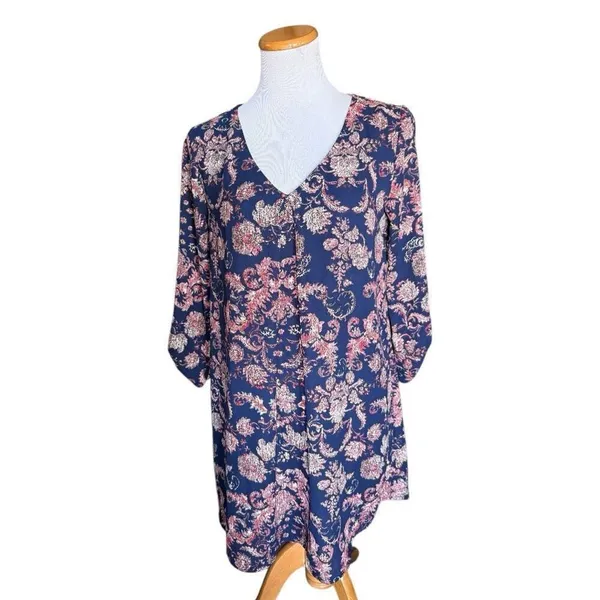 Womens Anthropologie Lush Floral Print V Neckline 3/4 Sleeve Spring Dress - SZ M - Image 2