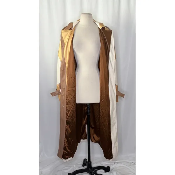 COLIN LOCASCIO Francine Patchwork Trench Coat Vegan Leather Belted Retro Small - Image 4