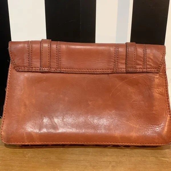 Vintage 70s Brown Genuine Leather Clutch Purse Envelope Style Hand Bag - Image 9