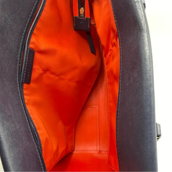 Tory Burch Robinson Tote Navy Blue Orange Lining Large Classic Baddie - Image 3