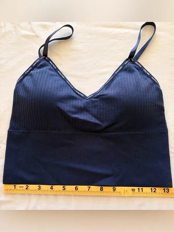 Nautica Intimates Navy Ribbed Brami Cami V-Neck Adjustable Straps Women’s L - Image 3