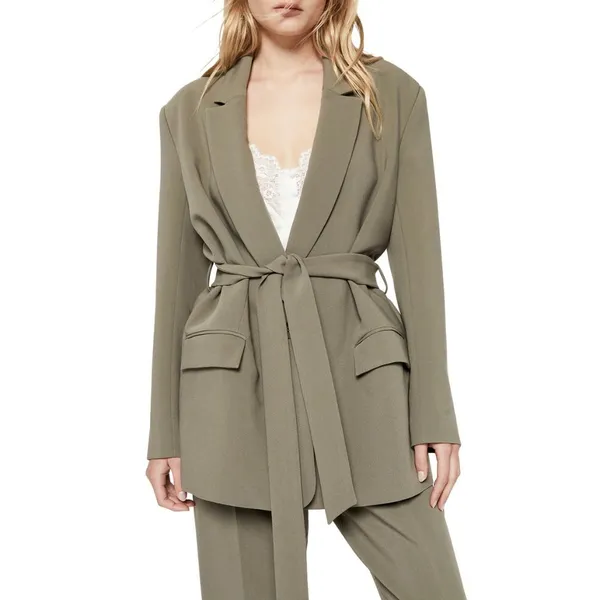 NWT Bardot Womens Size Large Khaki Olive Belted Notched Lapel Blazer Jacket NEW - Image 2