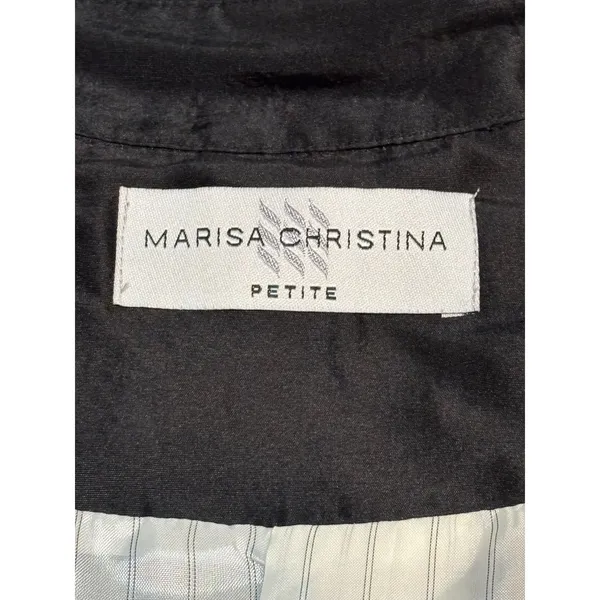 Vintage Marisa Christina Petite 12 Black Silk Double Breasted Blazer - Image 4