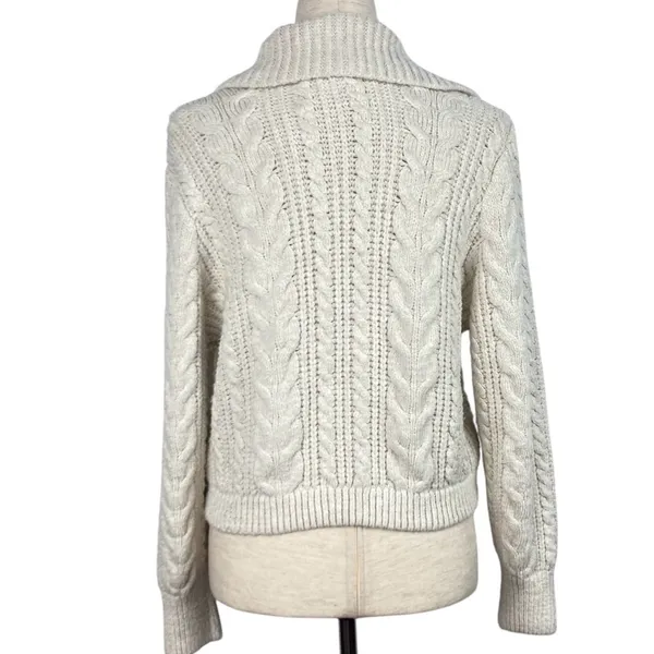 ZARA Cable Knit V-Neck Pullover Sweater with Collar - Image 3