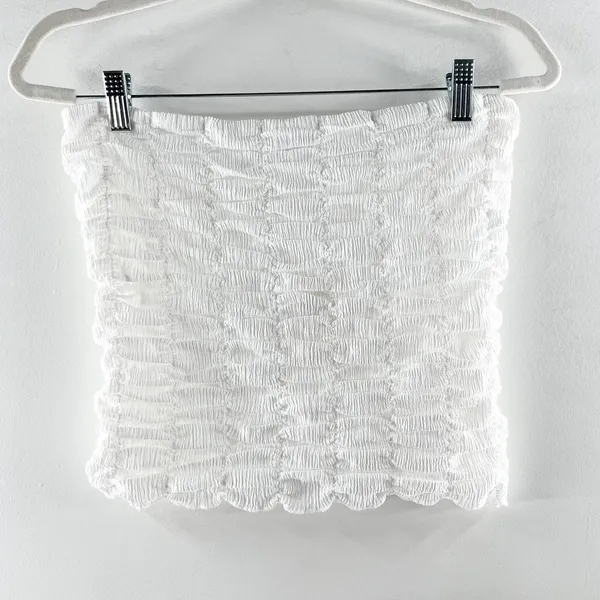 Anthropologie Strapless Ruched Crop Tube Tank Top White Medium - Image 3
