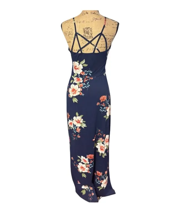 Navy Floral Maxi Knit Dress - Image 3