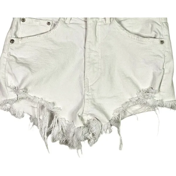 ZARA Cutoff Distressed Jean Shorts Raw Ripped Hem High Rise Pockets 2 White - Image 3
