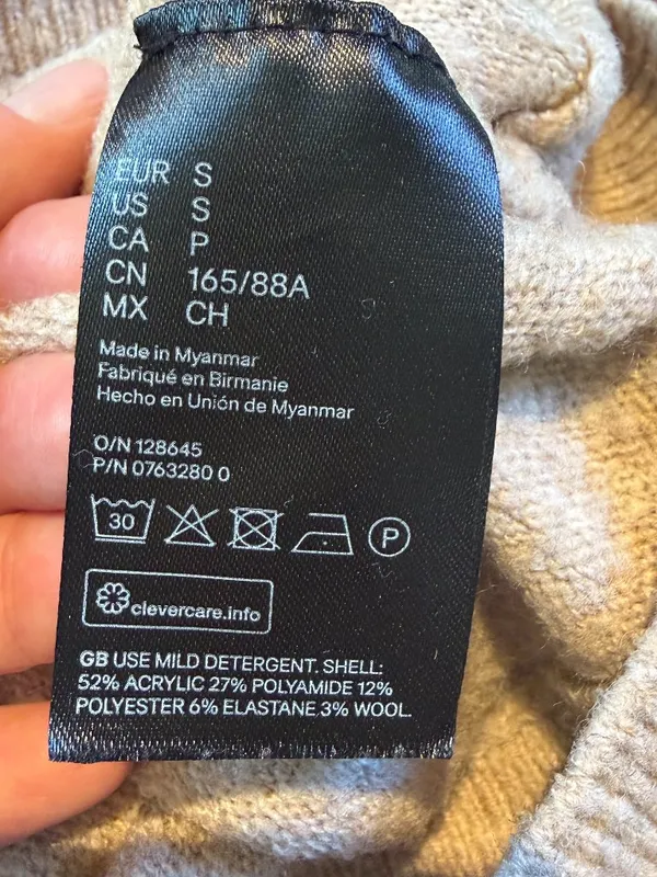 H&M Mock Neck Oatmeal Tan Bat Wing Sweater Neutral Size Small - Image 10