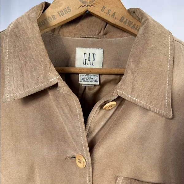 Vintage Y2K GAP Sueded Pigskin Button Jacket in‎ Light Brown Size XS - Image 2