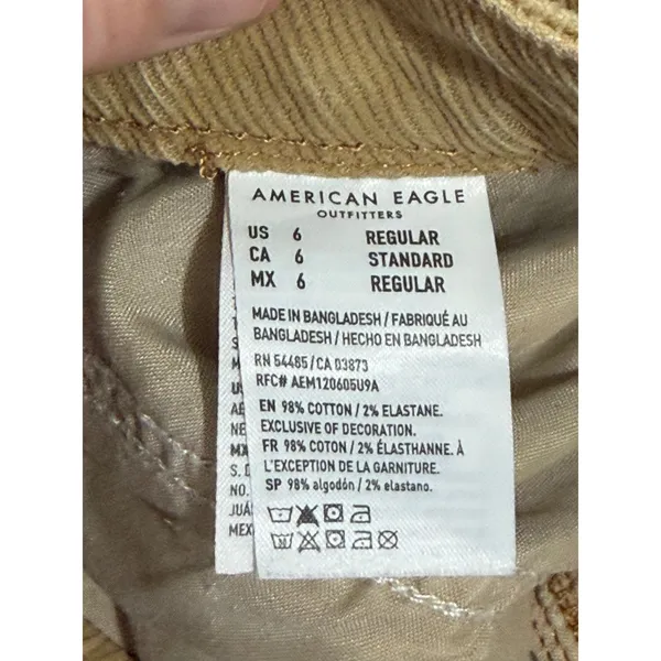 American Eagle Mom Straight Jean Tan Corduroy High Waisted Pants Womens Size 6 R - Image 5