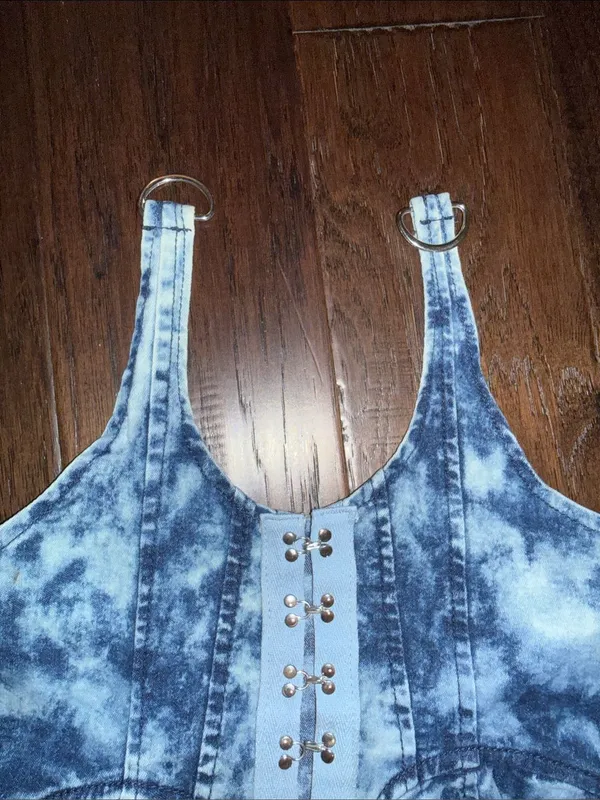 Thrill Jeans Denim Tie-Dye Blue Corset-Style One-Piece Top Small - Image 4