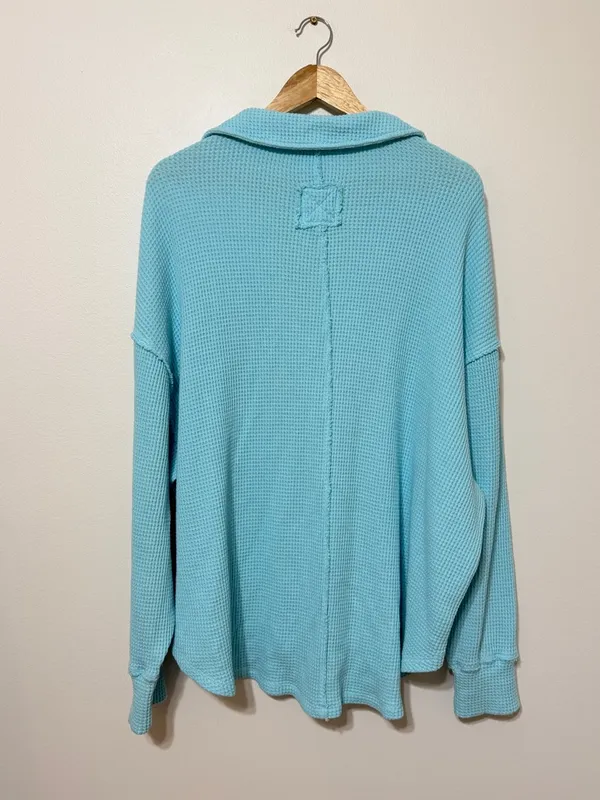 Aerie LumberJane Waffle Polo Sweatshirt Size XL Blue - Image 6