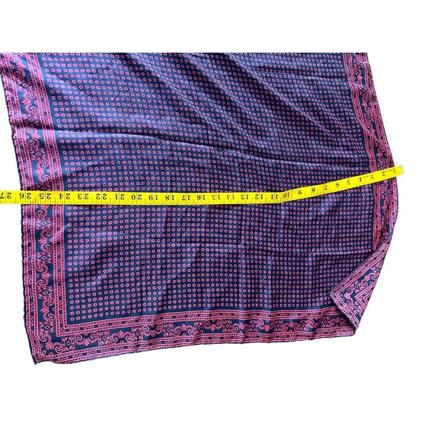 70's vintage geometric foulard square neck scarf bandana silk navy red wrap - Image 5