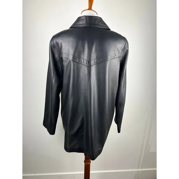 Peletaria Solsona Spain‎ Black Oversized Leather Jacket Western Style Size 42 - Image 3