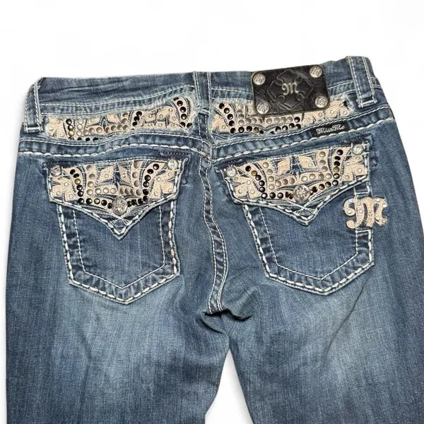 Miss Me blue bootcut embellished low rise jeans JE8032BL Size 26 - Image 4
