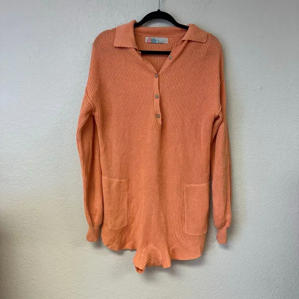 Free People Long Sleeve Picnic Sweater Linen Blend Romper Size XS - Image 2
