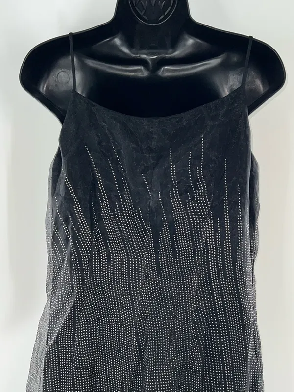 Black Rhinestone-Trim Midi Slip Dress with Spaghetti Straps-Size 12 - Image 6
