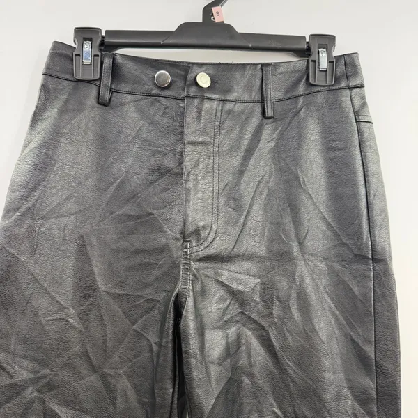 Princess Polly Faux Leather Pants Black High Rise Straight Leg Moto US 4 - Image 2