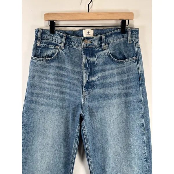 ANINE BING Jeans Nordic Blue Roy Organic Cotton Relaxed Straight Split Hem 30 - Image 7