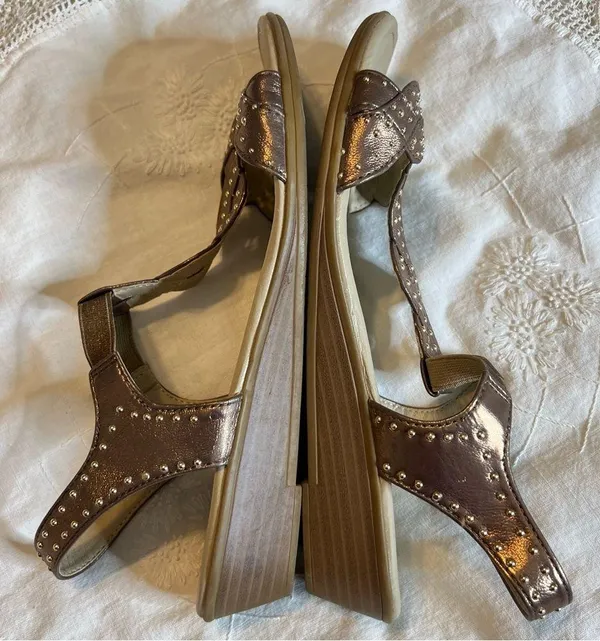 Rialto Gemma Low Wedge Slingback Sandals Bronze Gold Balls NO SIZE Approx 7-7.5 - Image 7