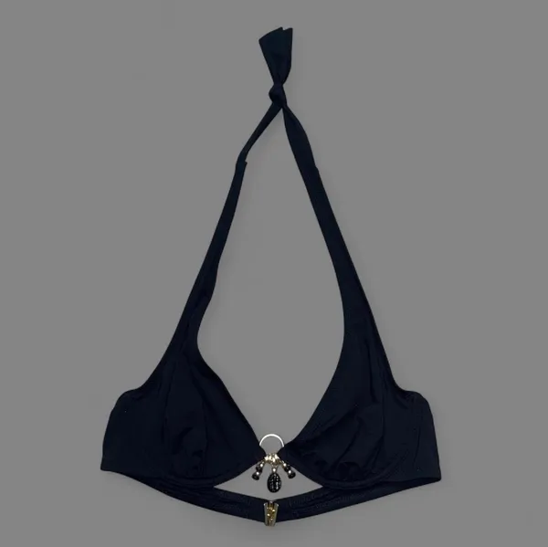 Lascana Black halter bikini top with gold ring embellishments - Image 2