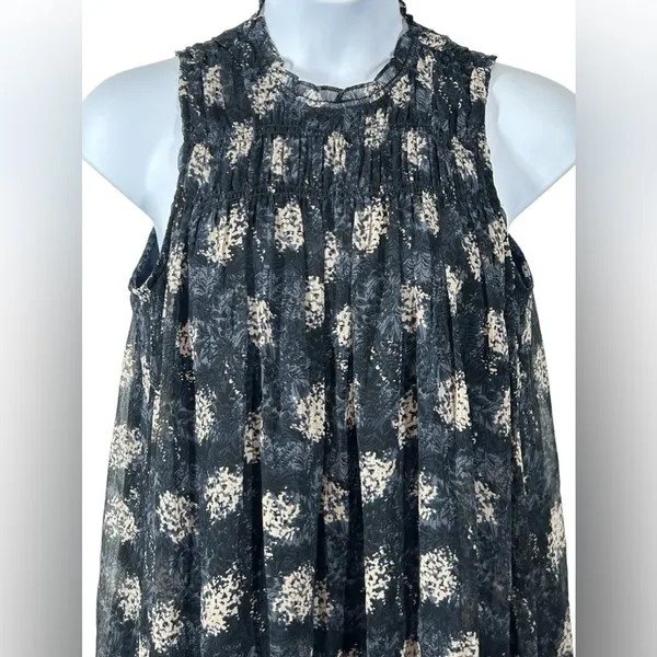 Joie Ruffle Neck Printed Mini Dress | Navy Tan | Medium - Image 7