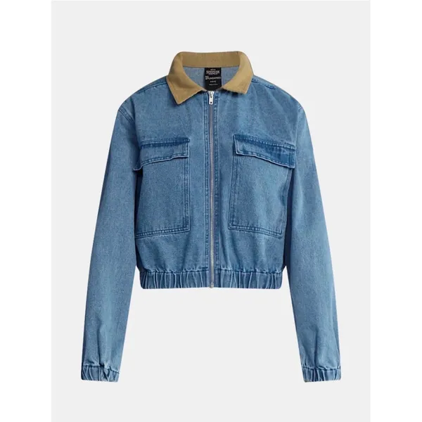 No Boundaries Stranger Things Denim Jacket Women S 4-6‎ Blue Corduroy Collar NWT - Image 4