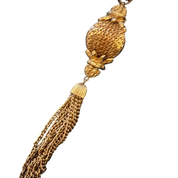 VTG Brass Victorian Double Link Chain Belt Tassel Charm Pendant 35” Charm 6” - Image 2
