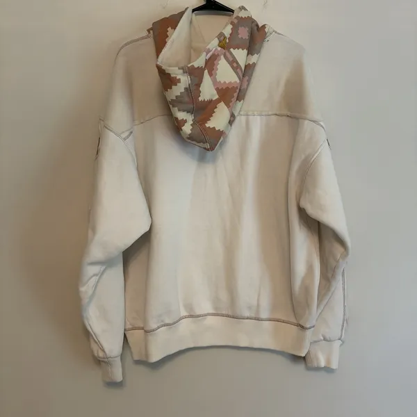 Free People Nordic "It's a Vibe"‎ Hoodie XS cream Aztec Embroidered Oversized - Image 8