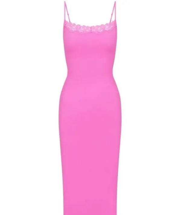SKIMS Pink Lace Silk Dress Trim Slip - Image 4