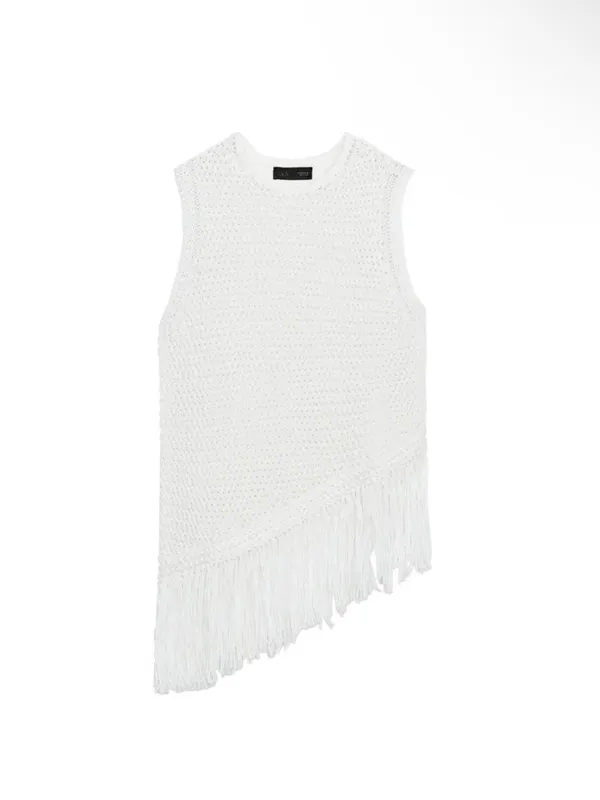 Zara White Fringe Knit Tank Top - Image 3