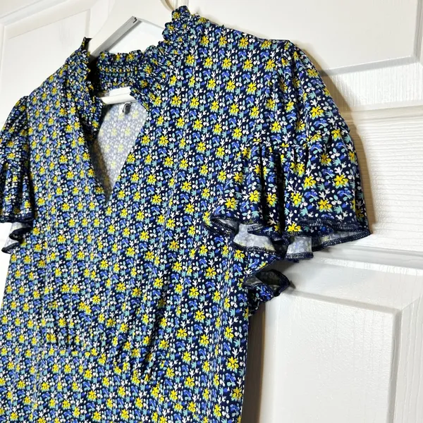 Lark & Ro Floral Print Ruffle Neck Short Sleeve Dress Size‎ 14 - Image 2