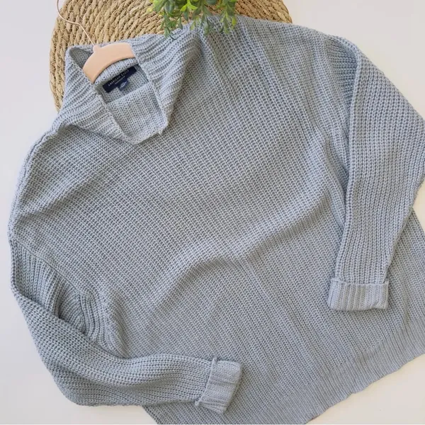AMERICAN EAGLE‎ Light Blue Knit Mock Neck Sweater Size S\XS - Image 3