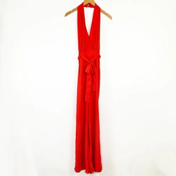 Lulus Red Halter Backless Sleeveless Jumpsuit Pants Cocktail Womens 2 - Image 2