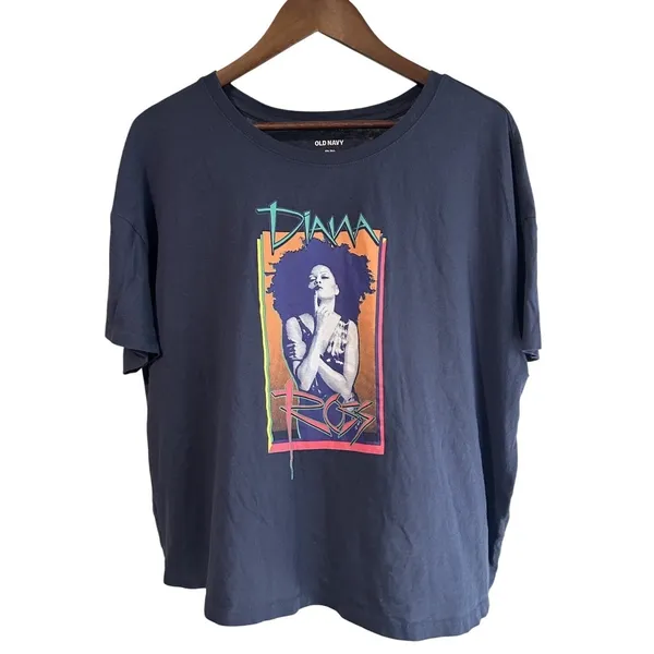 Diana Old Navy‎ Women 2X Blue Cropped T-Shirt Casual Retro 70s Colorful Icon - Image 4